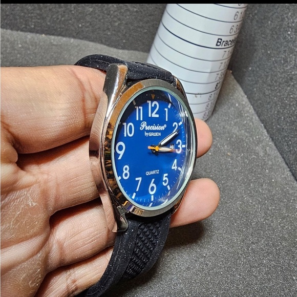 Precision By Gruen Mens Quartz Date Just Watch Working Silver Tone Blue Dial - Picture 4 of 8